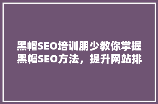 黑帽SEO培训朋少教你掌握黑帽SEO方法，提升网站排名