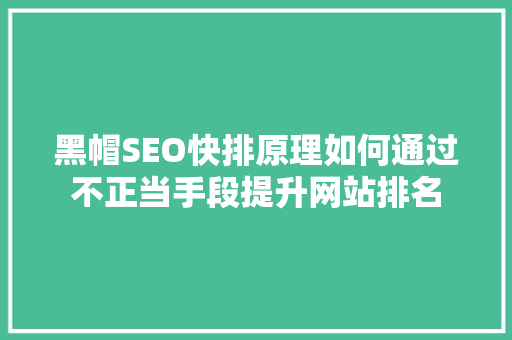 黑帽SEO快排原理如何通过不正当手段提升网站排名