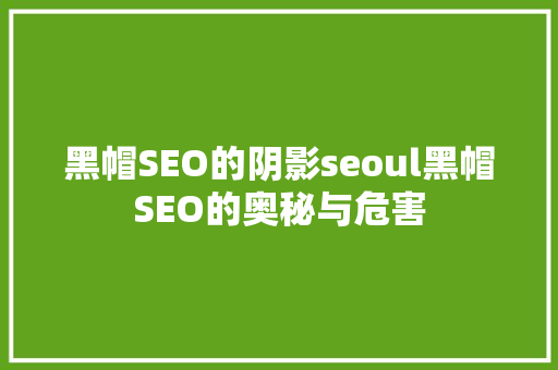 黑帽SEO的阴影seoul黑帽SEO的奥秘与危害
