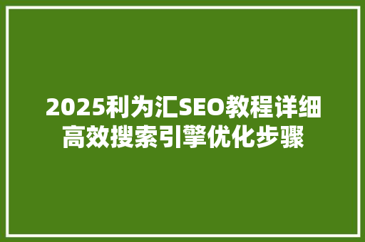 2025利为汇SEO教程详细高效搜索引擎优化步骤