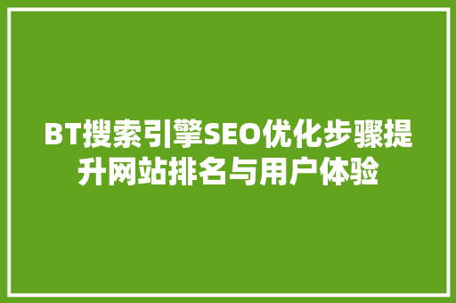 BT搜索引擎SEO优化步骤提升网站排名与用户体验