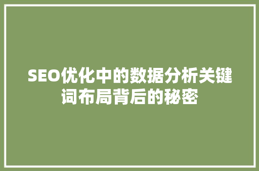 SEO优化中的数据分析关键词布局背后的秘密