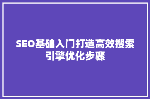 SEO基础入门打造高效搜索引擎优化步骤