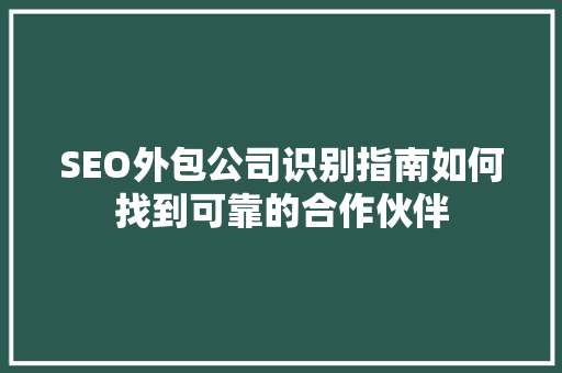SEO外包公司识别指南如何找到可靠的合作伙伴