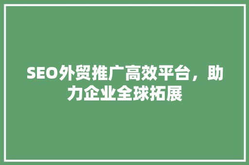 SEO外贸推广高效平台，助力企业全球拓展