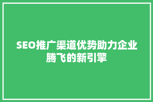 SEO推广渠道优势助力企业腾飞的新引擎