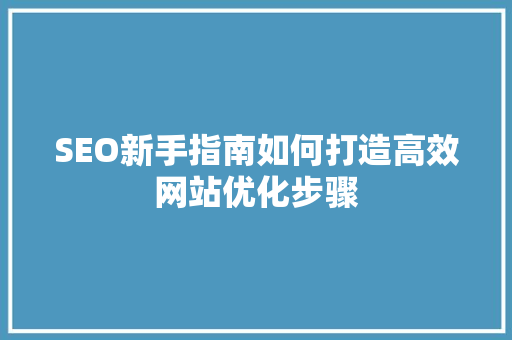 SEO新手指南如何打造高效网站优化步骤