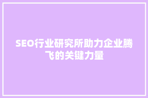 SEO行业研究所助力企业腾飞的关键力量