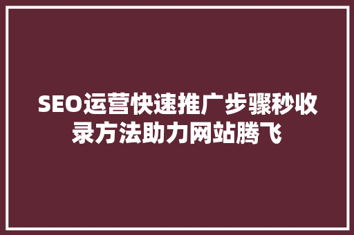 SEO运营快速推广步骤秒收录方法助力网站腾飞