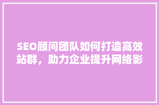 SEO顾问团队如何打造高效站群，助力企业提升网络影响力