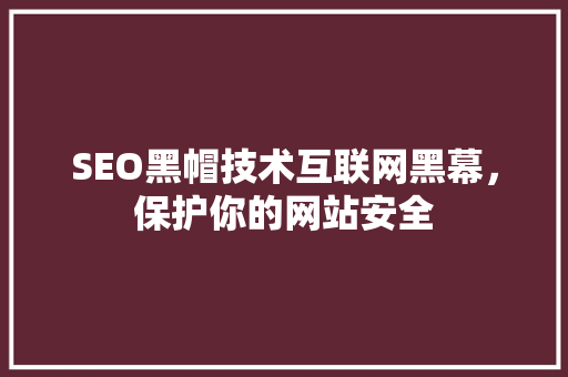 SEO黑帽技术互联网黑幕，保护你的网站安全