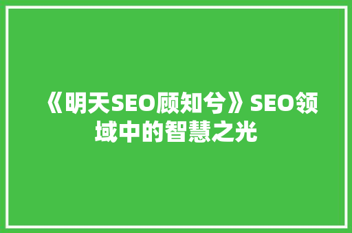 《明天SEO顾知兮》SEO领域中的智慧之光