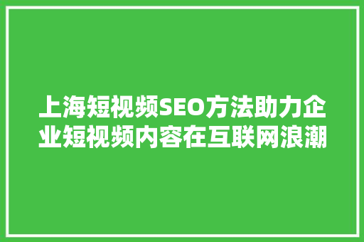 上海短视频SEO方法助力企业短视频内容在互联网浪潮中脱颖而出