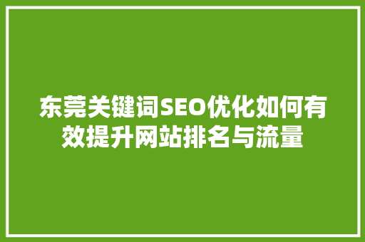 东莞关键词SEO优化如何有效提升网站排名与流量