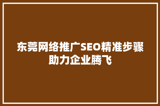 东莞网络推广SEO精准步骤助力企业腾飞