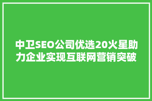 中卫SEO公司优选20火星助力企业实现互联网营销突破