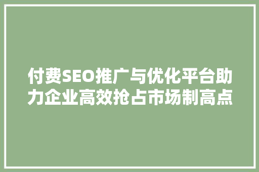 付费SEO推广与优化平台助力企业高效抢占市场制高点