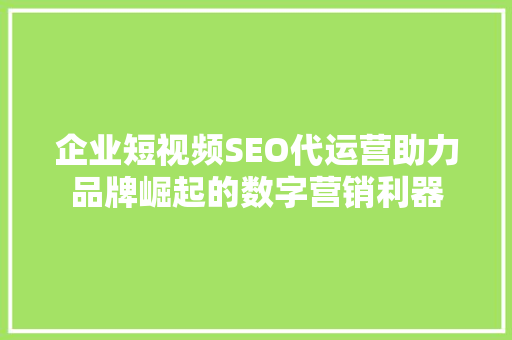 企业短视频SEO代运营助力品牌崛起的数字营销利器