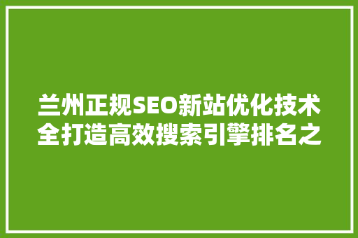 兰州正规SEO新站优化技术全打造高效搜索引擎排名之路