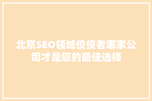 北京SEO领域佼佼者哪家公司才是您的最佳选择