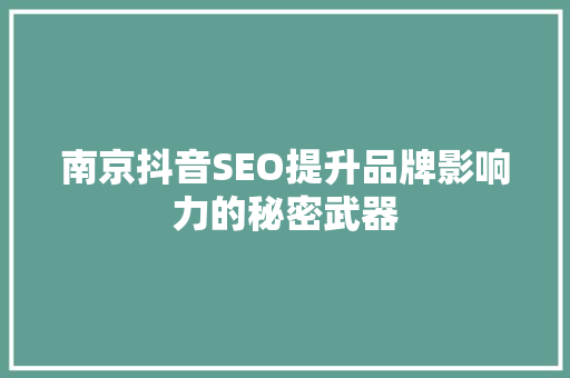 南京抖音SEO提升品牌影响力的秘密武器
