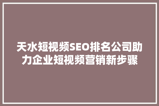 天水短视频SEO排名公司助力企业短视频营销新步骤