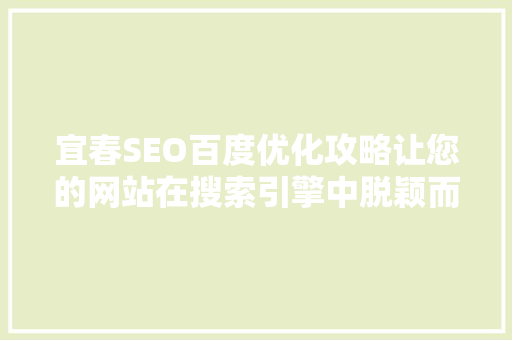 宜春SEO百度优化攻略让您的网站在搜索引擎中脱颖而出