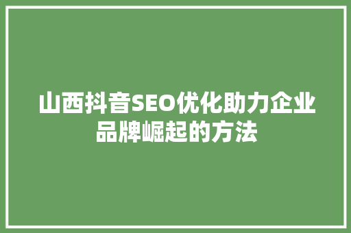 山西抖音SEO优化助力企业品牌崛起的方法