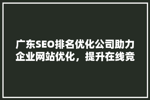 广东SEO排名优化公司助力企业网站优化，提升在线竞争力