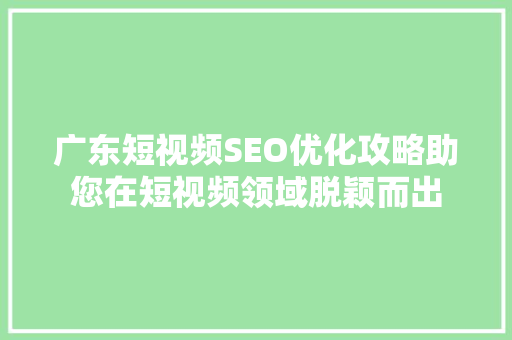 广东短视频SEO优化攻略助您在短视频领域脱颖而出