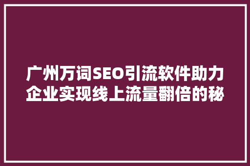 广州万词SEO引流软件助力企业实现线上流量翻倍的秘密武器