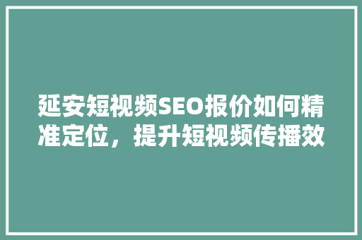 延安短视频SEO报价如何精准定位，提升短视频传播效果 友链在线