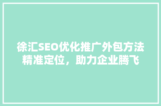 徐汇SEO优化推广外包方法精准定位，助力企业腾飞
