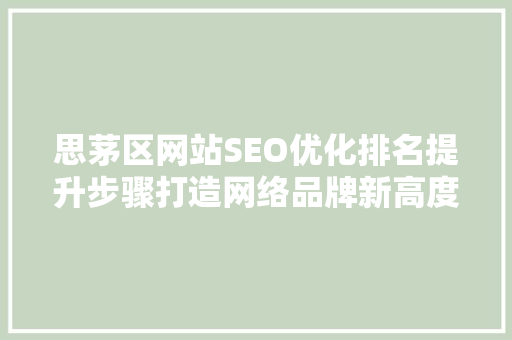 思茅区网站SEO优化排名提升步骤打造网络品牌新高度