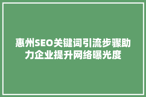 惠州SEO关键词引流步骤助力企业提升网络曝光度
