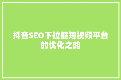 抖音SEO下拉框短视频平台的优化之路