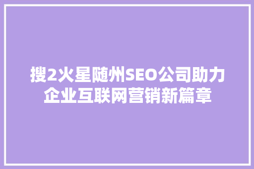 搜2火星随州SEO公司助力企业互联网营销新篇章