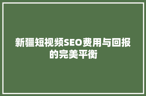 新疆短视频SEO费用与回报的完美平衡
