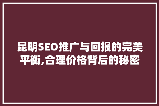 昆明SEO推广与回报的完美平衡,合理价格背后的秘密