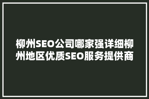 柳州SEO公司哪家强详细柳州地区优质SEO服务提供商