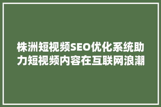 株洲短视频SEO优化系统助力短视频内容在互联网浪潮中脱颖而出