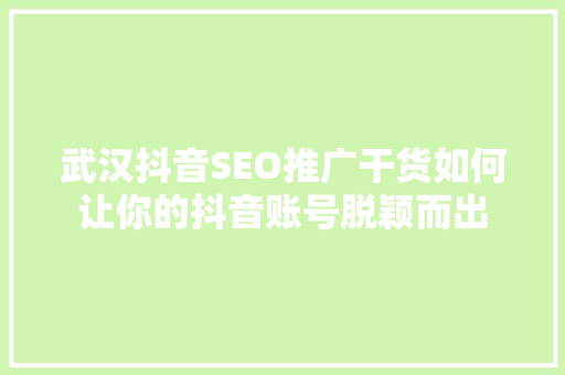武汉抖音SEO推广干货如何让你的抖音账号脱颖而出