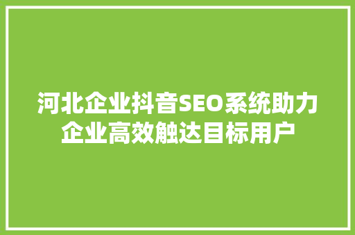 河北企业抖音SEO系统助力企业高效触达目标用户