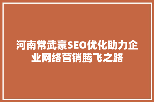 河南常武豪SEO优化助力企业网络营销腾飞之路