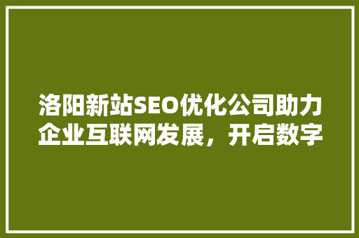 洛阳新站SEO优化公司助力企业互联网发展，开启数字化新时代