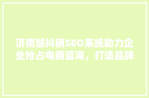 济南慧抖销SEO系统助力企业抢占电商蓝海，打造品牌新高度