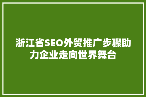 浙江省SEO外贸推广步骤助力企业走向世界舞台