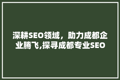 深耕SEO领域，助力成都企业腾飞,探寻成都专业SEO优化公司