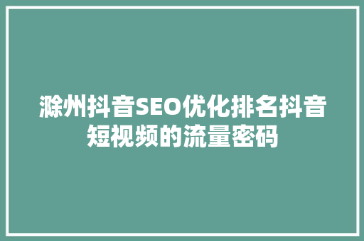 滁州抖音SEO优化排名抖音短视频的流量密码