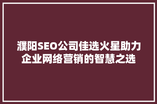 濮阳SEO公司佳选火星助力企业网络营销的智慧之选